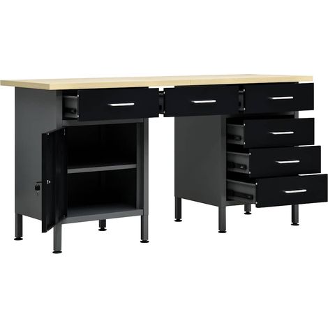 vidaXL Banco de trabajo de acero negro 160x60x85 cm (1/2)