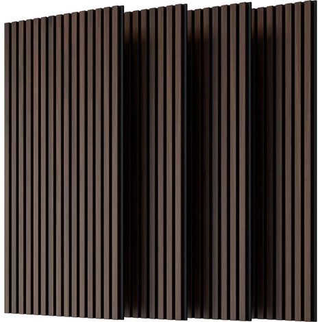 Panneaux Muraux Acoustiques en Bois 3D, Lot de 4, 115 x 62 cm, Finition Noyer Foncé (1/5)