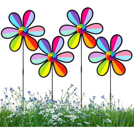 für Garten Set mit 4 bunt rotierenden Windmühlen für Garten