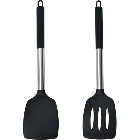 2er-Set kleine hitzebeständige Silikonspatel für Fisch, Eier, Pfannkuchen und mehr (2er-Set, schwarz) (1/4)