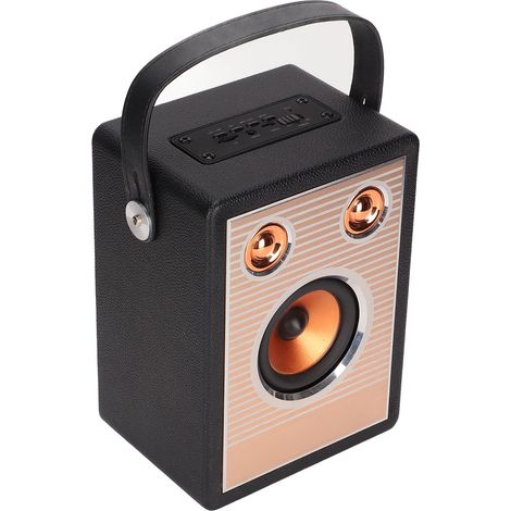 Wiederaufladbarer Bluetooth-Lautsprecher mit Speicherkarte und AUX-Eingang, tragbar und kabellos, Retro-Stil, mit Griff, schwarz (Exportversion). (1/5)