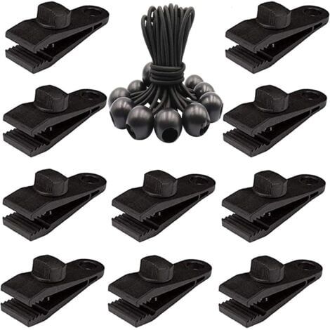 Lot de 20 clips de bâche robustes – Pinces de tente à vis pour bâche avec boule élastique pour auvent, auvents, pergola, couvertures en toile, camping en plein air, piscine. (1/5)