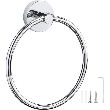 Porte-serviettes anneau mural en rond pour salle de bain cuisine finition brossée 304 Acier Inoxydable (1/5)