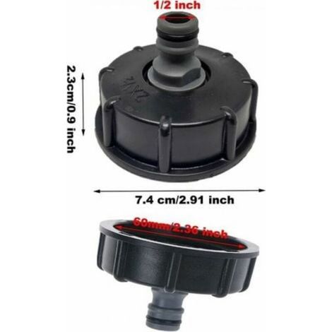 Bouchon IBC - Filetage S60x6 - Diamètre d'Entrée 60 mm - Sortie 1/2 Pouces - Pour Conteneurs IBC - 2 Pièces (1/4)