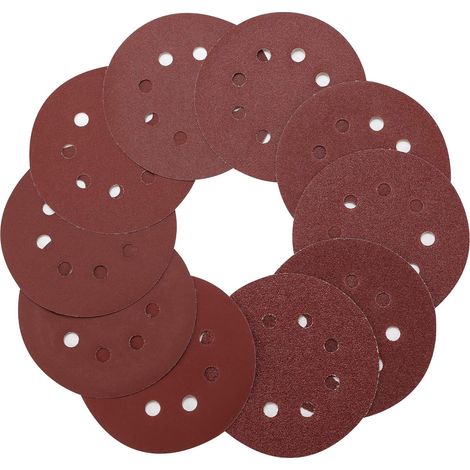 Disque de Ponçage 125mm, 100pcs Disques Abrasifs 40/60/80/100/120/180/240/320/400/800 Grain Taille pour Poncer/Polir/Dérouiller(8 trous) (1/5)