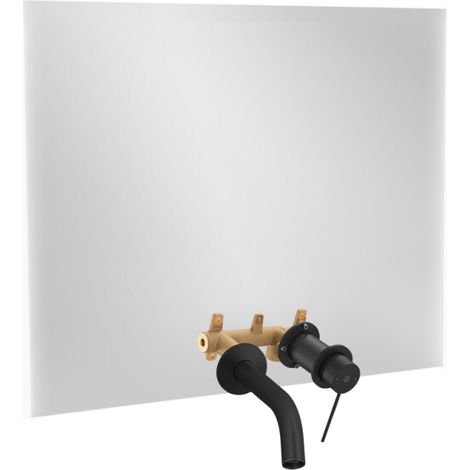 Espejo LED 2 agujeros 100 cm + mezclador lavabo empotrado JACOB DELAFON Grands Boulevards Negro mate + cuerpo empotrado