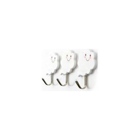 Set of 3 Creative Stainless Steel Wall Hooks with Extra Adhesive and Waterproof Design - Cute White Cloud Plastic (1/5)