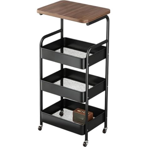 Générique Chariot Utilitaire Roulant à 4 Niveaux en Acier au Carbone, étagères de Rangement Mobiles, Organisateur Multi-Niveaux, Table d'appoint pour Salon, Garde-Manger, Bureau (1/5)