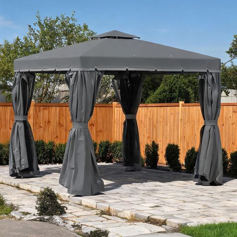Tonnelle de jardin coloris gris foncé 296 x 296 x 265 cm (1/5)