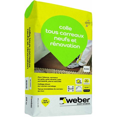 Weber Saint-Gobain Colle tous carreaux neuf et rénovation 25kg, Blanc, Mortier-colle pour facence et grès