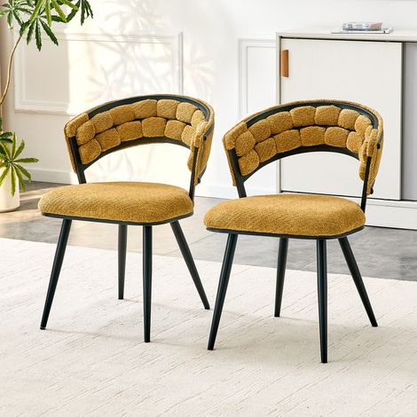 Lot de 2 chaises de salle à manger, fauteuil de cuisine moderne et salon, assise rembourrée en velours avec pieds en métal, Jaune (1/5)