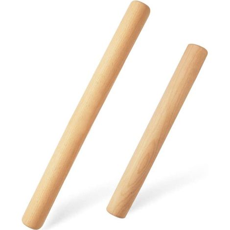 Lot de 2 Rouleau à pâtisserie, Bois sans poignée, 40cm et 30cm, Lisse, Pour fondant, pizza, pâte (1/5)