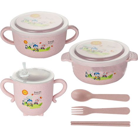 Lot de 6 bols en paille de blé, motif dessin animé, résistants à la chaleur et aux chutes, vaisselle sécurisée pour maison et maternelle, rouge, design nordique, coffret de 6 pièces (1/5)