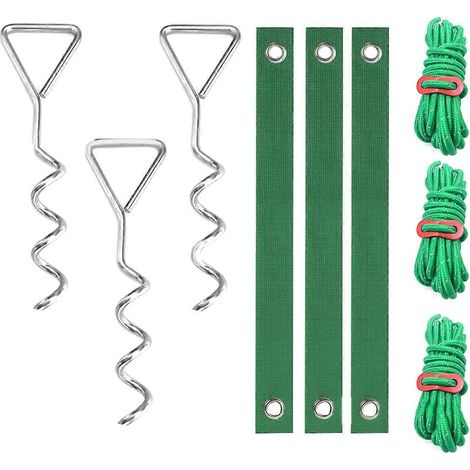 Set mit 3 spiralförmigen Baumpfählen, 30 cm, mit Gurten und Verankerungsseilen (1/5)