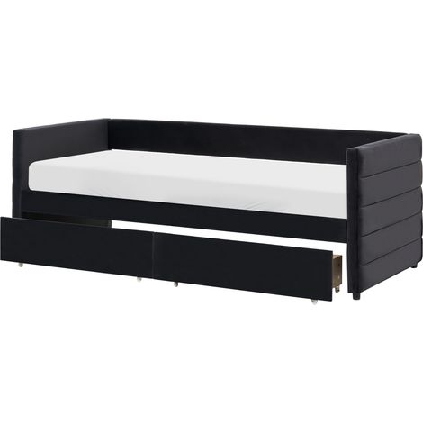 Cama con almacenaje tapizado de terciopelo 90 x 200 cm somier cajones negro Marray (1/5)