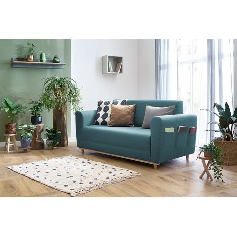 Bobochic – Canapé convertible 3 places déplimousse PIGALLE – Largeur de couchage 132 cm – Longueur de couchage 198 cm – Style moderne – Tissu bleu foncé (1/5)
