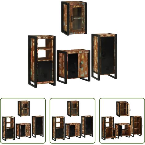 Badezimmerregal - Badezimmermöbel-Set mit Regal 4 pcs Mehrfarbig Massives Altholz (1/5)