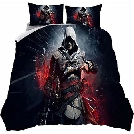 Housse de Couette Adulte Assassin\'s Creed Ensemble de literie Impression 3D et 2 Taie d\'oreiller 200x200cm A582 (1/4)