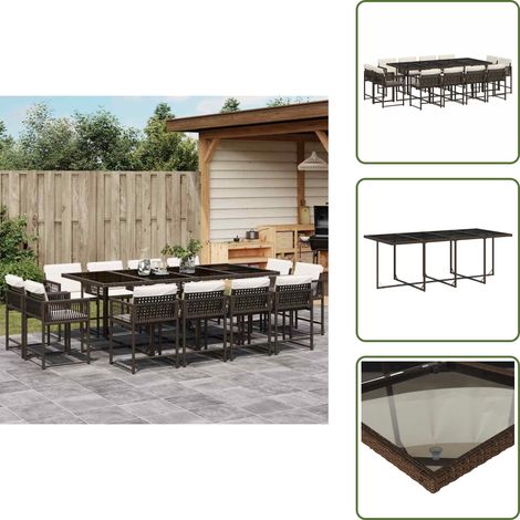 The Living Store Set muebles de jardín 13 pzas y cojines ratán sintético marrón - Sillas de jardín