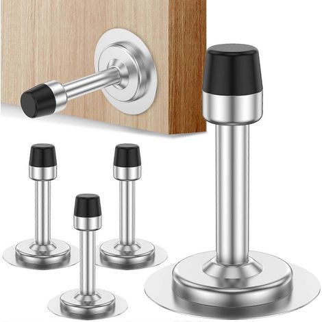 Set mit 4 Türstoppern aus Edelstahl, geräuschdämpfende Gummitürstopper mit Kleber und Schrauben zum Wandschutz (1/5)