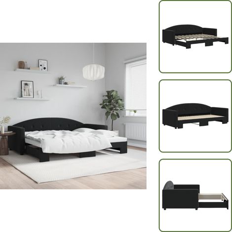 The Living Store Lit de jour avec lit gigogne noir 90x190 cm velours - Lit gigogne (1/5)