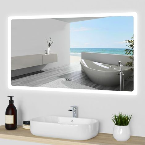 Aica Specchio da bagno a LED, 160x80cm, orologio, Disappannamento, 3 Temperature di Colore (1/5)