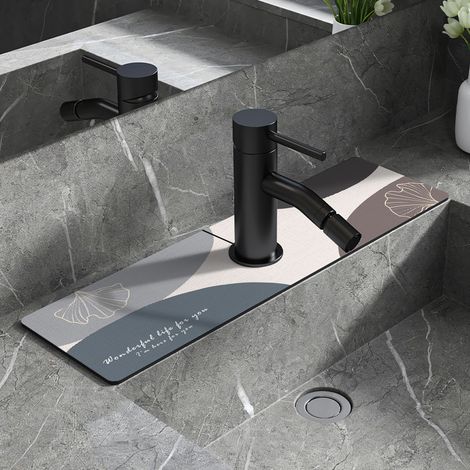 Diatomaceous earth faucet absorbent mat, bathroom faucet mat, splash-proof mat, moisture-proof and non-slip faucet mat - Dark gray - Yinfeng - 5 - 1460cm (round hole diameter 6.35CM)
