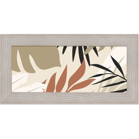 Lupia - Quadro moderno, per soggiorno camera da letto, con cornice BOSTON colore BEIGE, 28x57 cm, LARGE TROPICAL stampa su pannello in legno, stile tropicale (1/4)