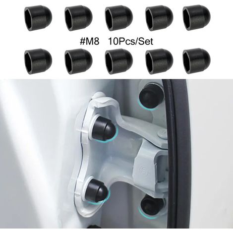 (M8) Lot de 10 capuchons de protection pour boulons et écrous M8 et M10, en plastique noir, forme hexagonale apparente, compatibles avec la plupart des voitures. (1/5)