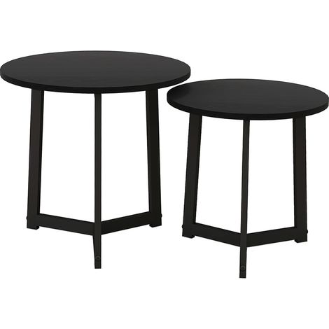 Lot de 2 Tables Basses Modernes - Design Ronde et Structure Acier - Capacité 35 kg - Noir (1/5)