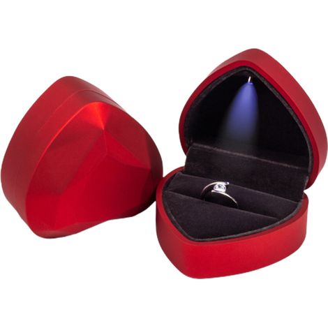 Boîte à bagues en forme de cœur avec affichage lumineux LED, boîte à bijoux de rangement, sac à bagues, cadeau d'anniversaire (1/4)