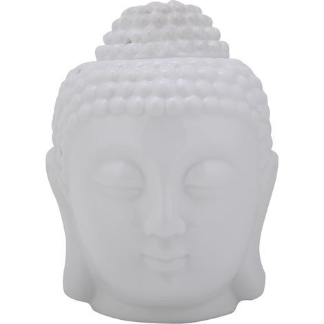 Brûleur d'huiles essentielles en forme de tête de Bouddha blanche, diffuseur d'encens, porte-bougie (1/5)