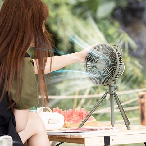 Outdoor-Campingventilator, große USB-Kapazität, Zeltdeckenventilator mit Licht, kleiner Outdoor-Camping-Stativventilator, olivgrün. (1/5)