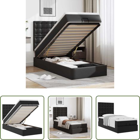 vidaXL Matelas à ressorts ensachés - Lit ottoman avec matelas noir 90x190 cm similicuir (1/5)