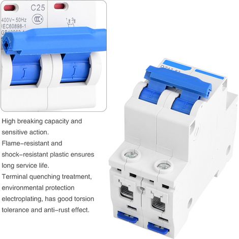Disjoncteur compact DZ47-63 2P protection anti-fuite interrupteur automatique 400VAC(25A) (1/5)