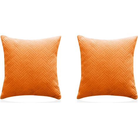 Funda de cojín decorativa (sin relleno), 45 x 45 cm, apta para sofás y camas, algodón acolchado, suave, juego de 2 unidades, color naranja. (1/5)