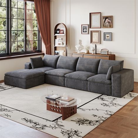 Canapé Modulaire Cloud 340x160x60cm - Design Double Couche Déhoussable Rembourré en Mousse Sans Montage - Gris Foncé (1/5)