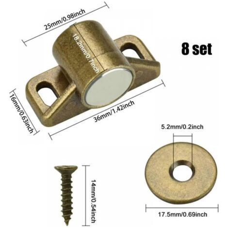 NALOOKAMIC 8 Pcs Loqueteau Magnétique,Bronze Loquet Magnetique en Alliage de Zinc pour Tiroirs Placard de Cuisine Armoire,Aimant Porte Placard avec 24 vis (1/4)