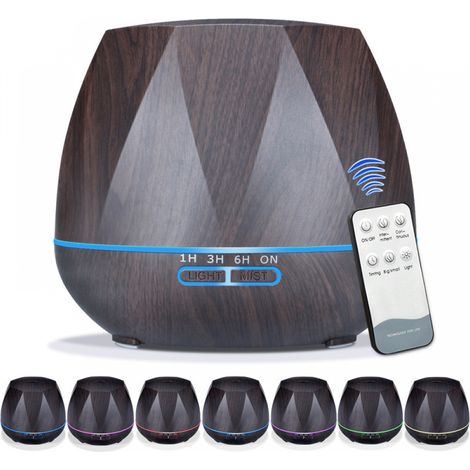 BEBUSINGOTO Diffuseur d'huiles essentielles 550 ml, télécommande améliorée 6 en 1, humidificateur à ultrasons à brume fraîche pour aromathérapie, 7 lumières d'ambiance changeantes de couleur (1/5)