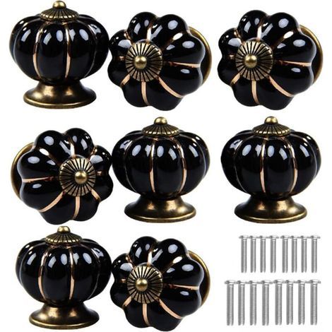 Türgriffe aus Keramik in Kürbisform, geeignet für Küchen, Schminktische, Schubladen, Schränke usw. (Schwarz, 8er-Set) (1/5)