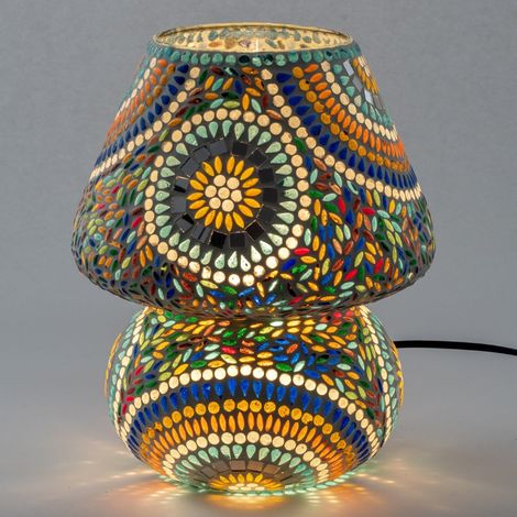 Mosaik Tischlampe aus Glas in Pilzform mit Wellen 30 cm (1/3)