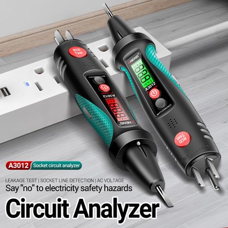 ANENG A3012 Analizador de circuitos de enchufe multifuncional, probador de voltaje CA/CC, detector de polaridad inteligente, herramientas de prueba de fugas
