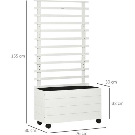 Jardinière avec treillis, bac à fleurs sur roulettes, plate-bande surélevée pour plantes grimpantes, bois naturel, blanc, 76 x 30 x 155 cm pour jardin (1/5)