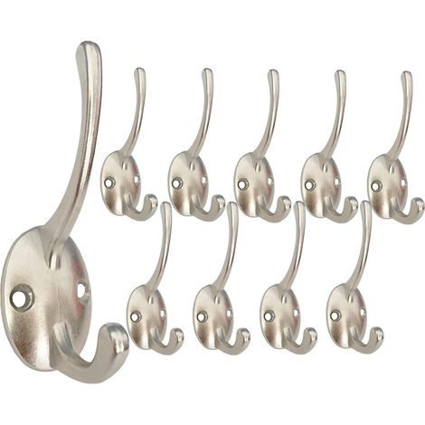 Pateres Porte Manteau, 10 Crochets Muraux Antique Métal Crochet Double pour Suspendre des Vêtements Vestes Peignoirs Serviettes Chapeaux Clés Sacs, Argent (1/5)