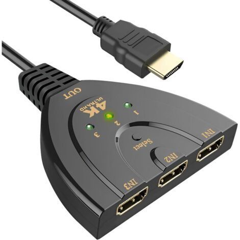 4K-Steckdosenleistenschalter, Schalterschalter 3 Eingang 1 Ausgang HDCP 2.2 UHD 3D 4K mit Hochgeschwindigkeitskabel, kompatibel mit TV Fire Stick Xbox PS5 PS4 Blu-Ray PC Roku DVD (1/5)