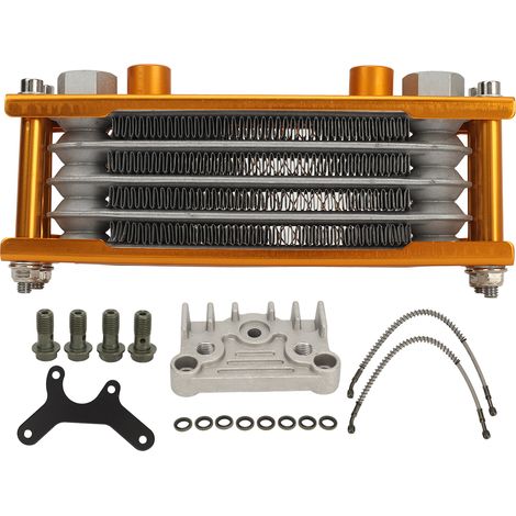 Kit di raffreddamento motore in alluminio a 4 file, set di radiatori di ricambio per olio motore per moto Monkey 125cc-140cc, colore oro, composto da 17 pezzi. (1/4)
