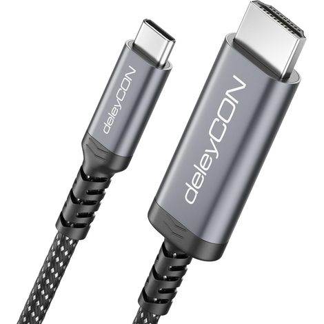 0,5m Câble USB‑C vers HDMI Court - 4K UHD 60Hz - Aluminium, Tressé - pour Moniteur/TV/Projecteur HDMI - Compatible Thunderbolt 3/4, iPhone 17/16/15, MacBook, iPad Pro/Air, Galaxy S25/S24 (1/5)