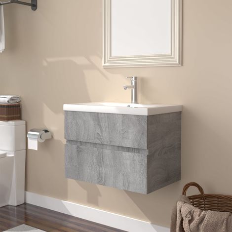 Meuble de salle de bain Contemporain - Meuble sous vasque - avec bassin intégré Sonoma gris Bois d'ingénierie Chic-530875 (1/4)