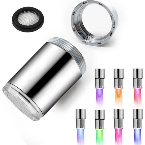 Lot de 2 Robinet d'Eau LED Coloré, Embout de Robinet avec 7 Couleurs Changement, Robinet Lumineux à LED, Robinet d'Eau pour Restaurants, Maisons, Cuisine et Salles de Bain (1/5)