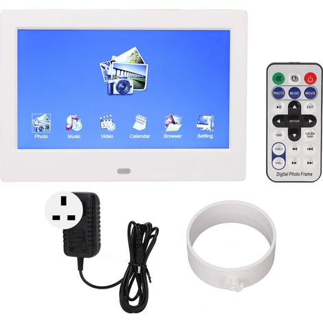 Cadre photo numérique 7 pouces multifonction, écran pour photos et vidéos en boucle, calendrier électronique, prise UK 100‑240V (1/5)